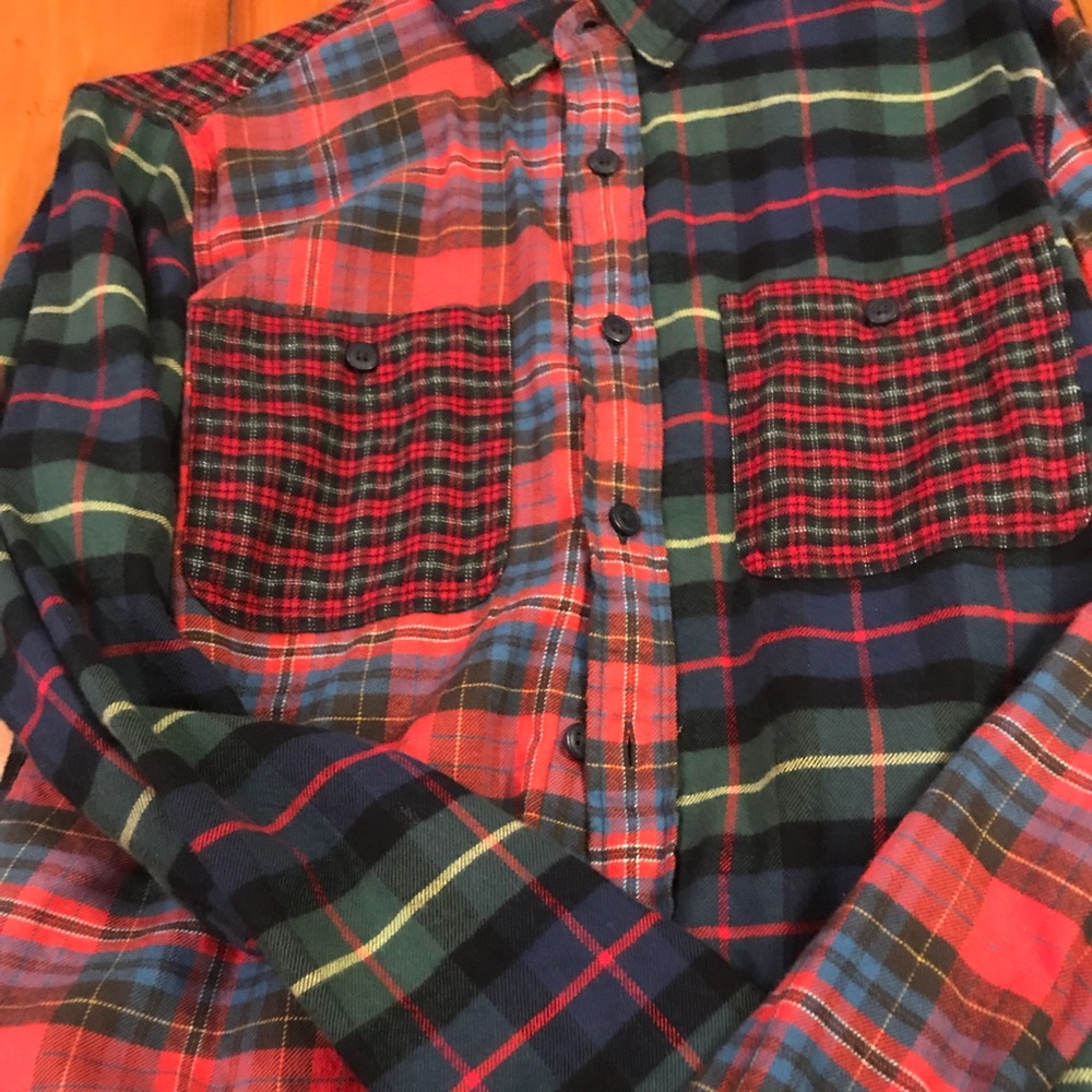J Crew mixed plaid flannel shirt. NWT